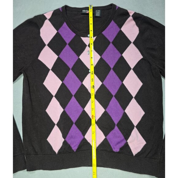 Vintage 80s Polo Jeans Co Ralph Lauren XL Argyle Cardigan Brown Pink Purple - Picture 6 of 13
